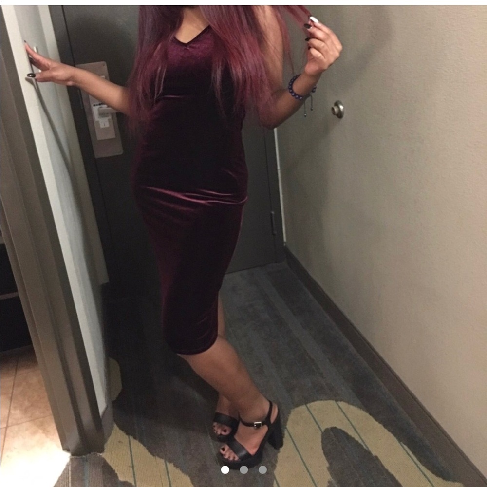 Burgundy Velvet Strapless Fashion Nova Dress